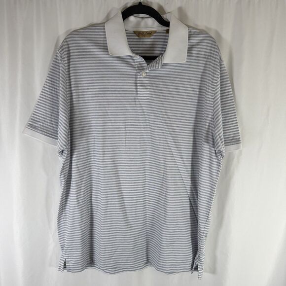 Roundtree Yorke Gold Label Polo Men Large White Striped Short Sleeve 100% Cotton - Picture 1 of 9
